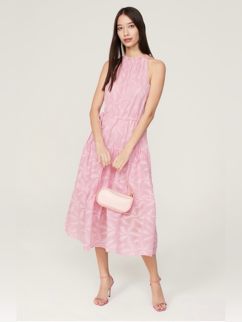 Ted Baker~Pink Miarose Halter Midi Dress w/Drawstring Waist~Size 1 (US 2-4)~$395